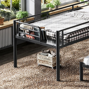 English Elm Twin Triple Bunk Bed Metal L-shaped Frame Sleeps Three Kids White Finish Black W1580S00615