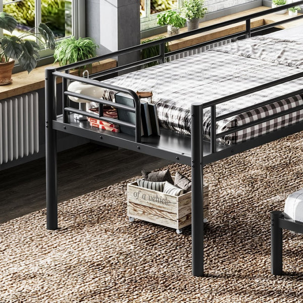 English Elm Twin Triple Bunk Bed Metal L-shaped Frame Sleeps Three Kids White Finish Black W1580S00615