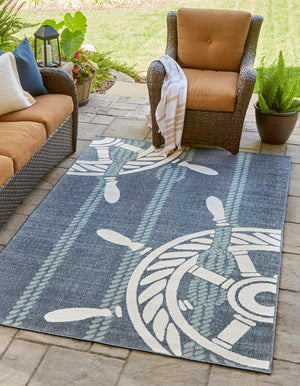 Unique Loom Ivory 2' X 8' Outdoor Coastal Runner Rug – Perfect For Beach-inspired Decor And Walkways Navy,Blue  3157732-unique-loom