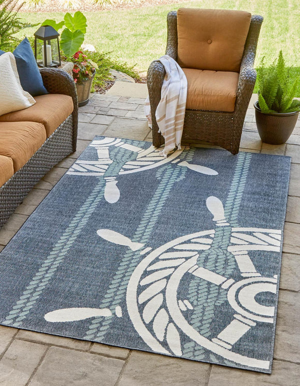 Unique Loom Ivory 2' X 8' Outdoor Coastal Runner Rug – Perfect For Beach-inspired Decor And Walkways Navy,Blue  3157732-unique-loom