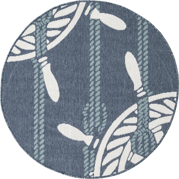 Unique Loom Ivory 2' X 8' Outdoor Coastal Runner Rug – Perfect For Beach-inspired Decor And Walkways Navy,Blue  3157736-unique-loom