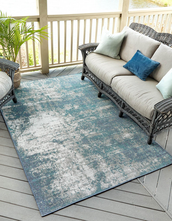 Unique Loom Ivory 2' X 8' Outdoor Coastal Runner Rug – Perfect For Beach-inspired Decor And Walkways Blue  3157743-unique-loom