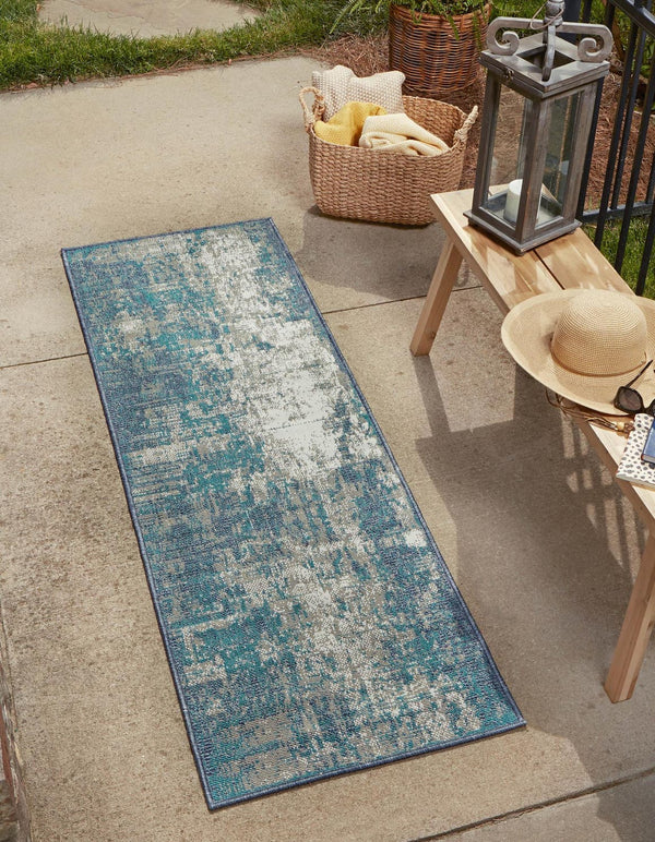 Unique Loom Ivory 2' X 8' Outdoor Coastal Runner Rug – Perfect For Beach-inspired Decor And Walkways Blue  3157747-unique-loom
