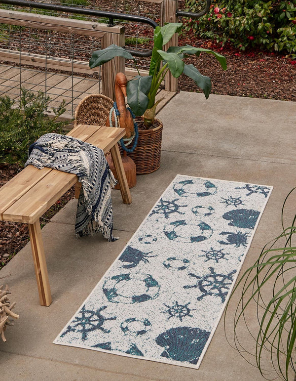 Unique Loom Ivory 2' X 8' Outdoor Coastal Runner Rug – Perfect For Beach-inspired Decor And Walkways Ivory  3157768-unique-loom