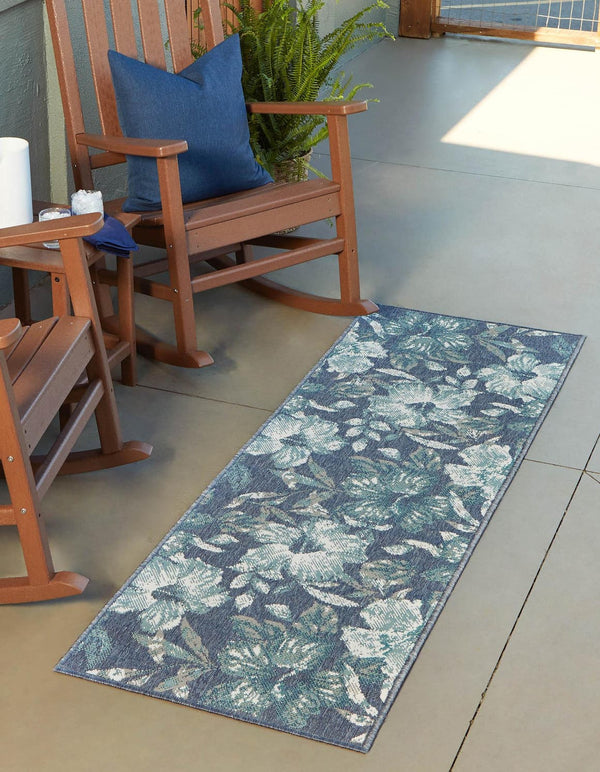 Unique Loom Ivory 2' X 8' Outdoor Coastal Runner Rug – Perfect For Beach-inspired Decor And Walkways Blue  3157788-unique-loom