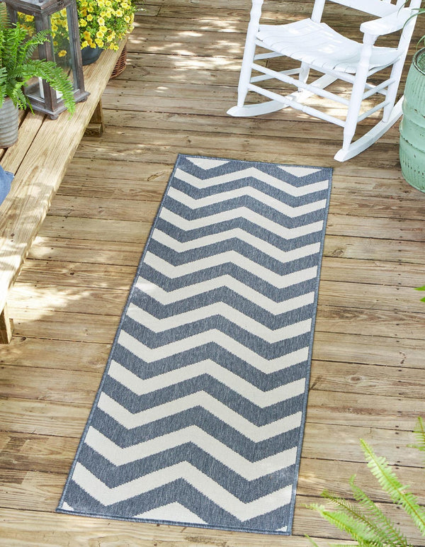 Unique Loom Ivory 2' X 8' Outdoor Coastal Runner Rug – Perfect For Beach-inspired Decor And Walkways Navy,Blue  3157798-unique-loom
