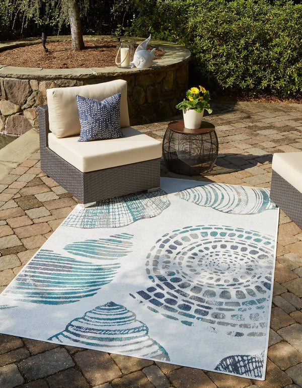 Unique Loom Navy Coastal Outdoor Area Rug - Durable 4' X 6' Design In Deep Blue Hues For Patios And Decks Ivory  3157802-unique-loom
