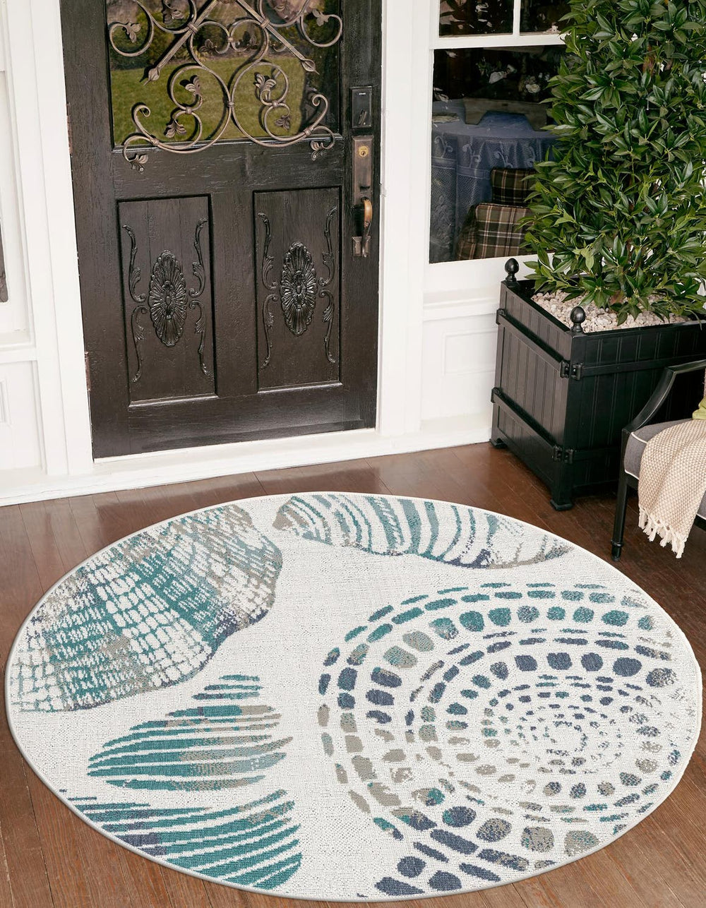 Unique Loom Navy Coastal Outdoor Area Rug - Durable 4' X 6' Design In Deep Blue Hues For Patios And Decks Navy,Blue  3157847-unique-loom