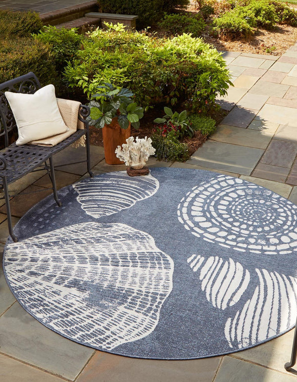 Unique Loom Navy Coastal Outdoor Area Rug - Durable 4' X 6' Design In Deep Blue Hues For Patios And Decks Navy,Blue  3157816-unique-loom