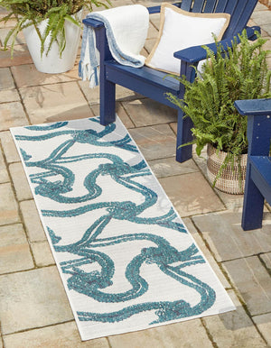 Unique Loom Navy Coastal Outdoor Area Rug - Durable 4' X 6' Design In Deep Blue Hues For Patios And Decks Ivory  3157828-unique-loom