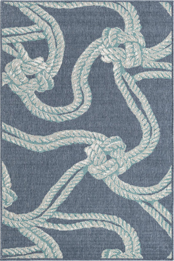 Unique Loom Navy Coastal Outdoor Area Rug - Durable 4' X 6' Design In Deep Blue Hues For Patios And Decks Navy,Blue  3157832-unique-loom