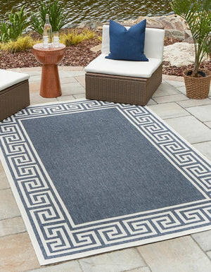 Unique Loom Navy Coastal Outdoor Area Rug - Durable 4' X 6' Design In Deep Blue Hues For Patios And Decks Navy,Blue  3157843-unique-loom