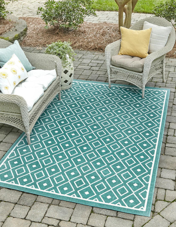 Unique Loom Gray Outdoor Trellis Rug - Modern Elegance For Your Patio, Weather-resistant Design, 4' X 6' Size Teal  3157937-unique-loom