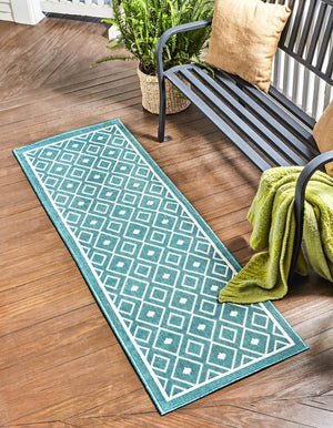 Unique Loom Gray Outdoor Trellis Rug - Modern Elegance For Your Patio, Weather-resistant Design, 4' X 6' Size Teal  3157944-unique-loom