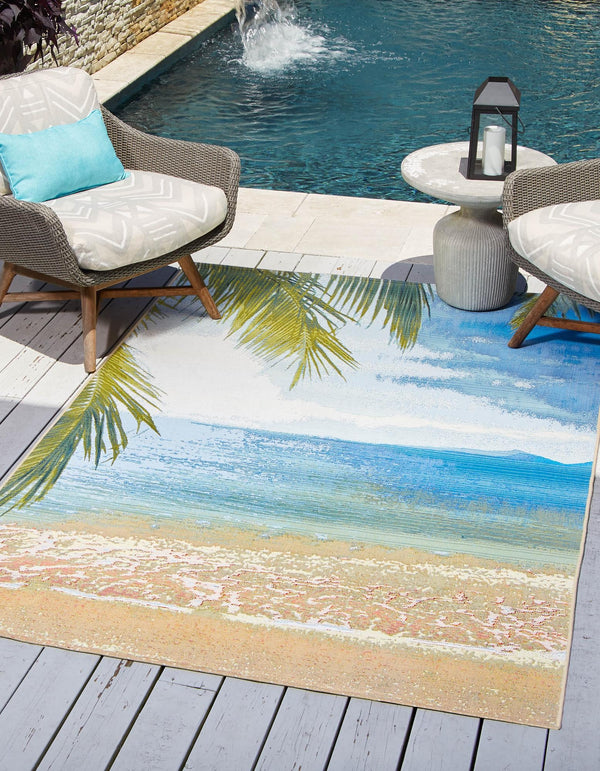Unique Loom Multi Outdoor Coastal Rug - Vibrant, Weather-resistant Design Perfect For Stylish Patios & Decks Multi  3157978-unique-loom
