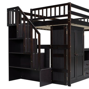 English Elm Queen Murphy Bed with Integrated Desk Cabinet Shelves Space Saving Studio Solution Espresso N708S00014P