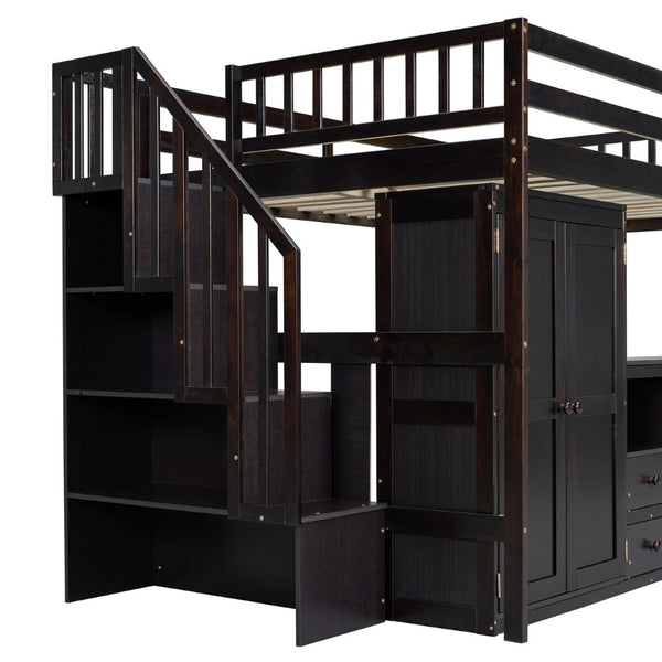 English Elm Queen Murphy Bed with Integrated Desk Cabinet Shelves Space Saving Studio Solution Espresso N708S00014P