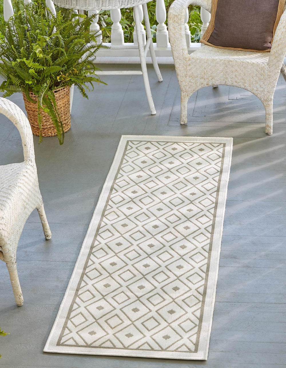 Unique Loom Gray 2' X 8' Outdoor Trellis Runner - Elegant Gray Design For Hallways And Entryways, Durable Style Ivory  3158038-unique-loom