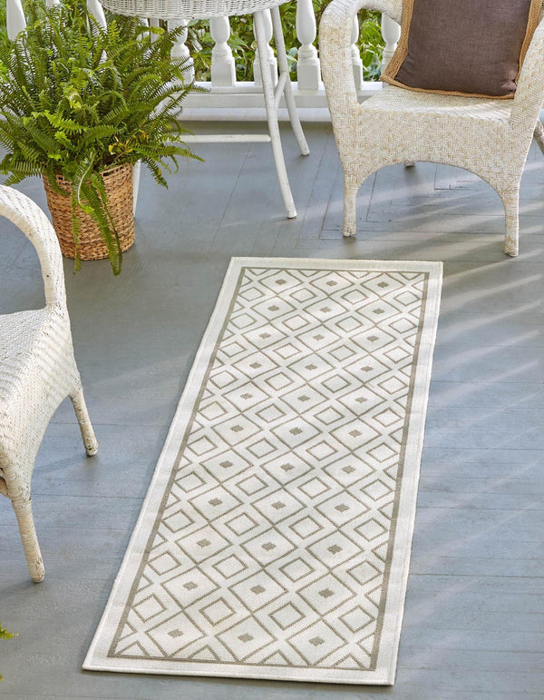 Unique Loom Gray 2' X 8' Outdoor Trellis Runner - Elegant Gray Design For Hallways And Entryways, Durable Style Ivory  3158038-unique-loom