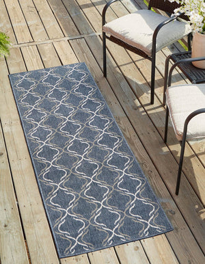 Unique Loom Gray 2' X 8' Outdoor Trellis Runner - Elegant Gray Design For Hallways And Entryways, Durable Style Navy,Blue  3158051-unique-loom