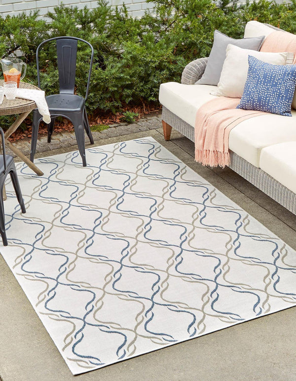 Unique Loom Gray 2' X 8' Outdoor Trellis Runner - Elegant Gray Design For Hallways And Entryways, Durable Style Ivory  3158056-unique-loom