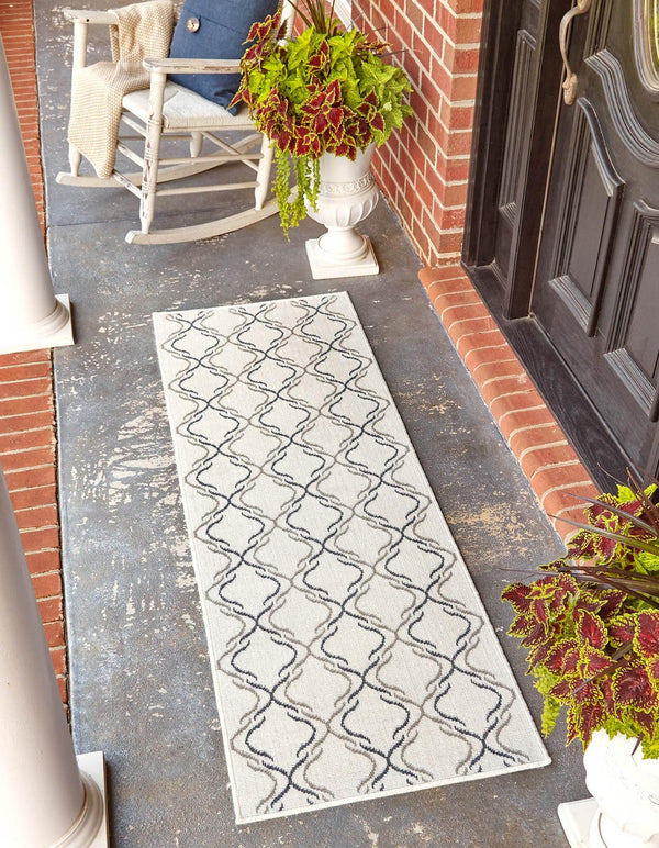 Unique Loom Gray 2' X 8' Outdoor Trellis Runner - Elegant Gray Design For Hallways And Entryways, Durable Style Ivory  3158064-unique-loom