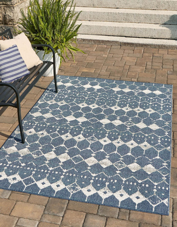 Unique Loom Gray 2' X 8' Outdoor Trellis Runner - Elegant Gray Design For Hallways And Entryways, Durable Style Navy,Blue  3158069-unique-loom