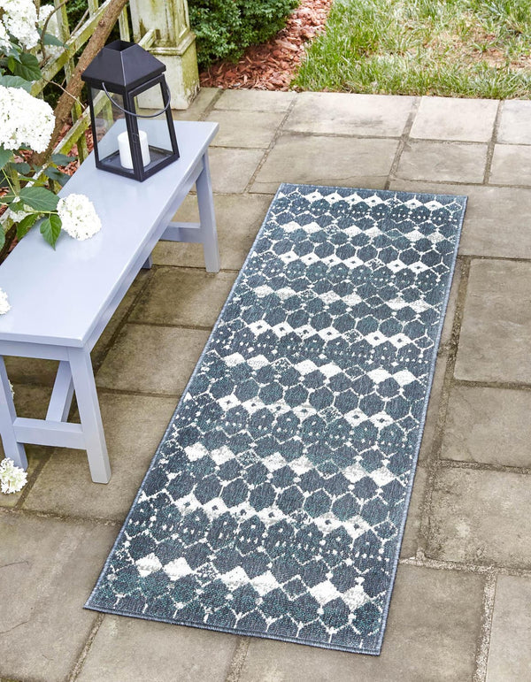 Unique Loom Gray 2' X 8' Outdoor Trellis Runner - Elegant Gray Design For Hallways And Entryways, Durable Style Navy,Blue  3158077-unique-loom