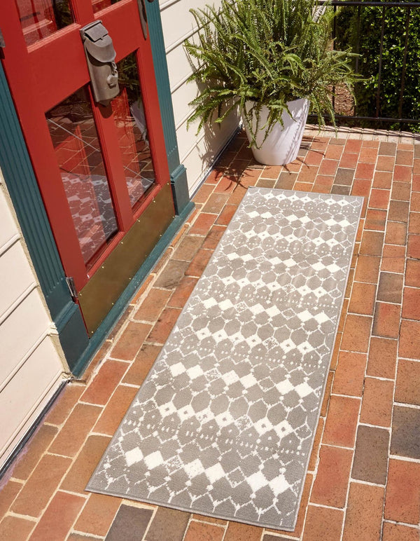 Unique Loom Gray 2' X 8' Outdoor Trellis Runner - Elegant Gray Design For Hallways And Entryways, Durable Style Gray  3158090-unique-loom