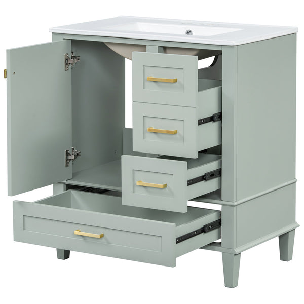 English Elm 30" Modern Bathroom Vanity with Solid Wood Frame, 3 Soft-Close Drawers and Ceramic Sink, Sleek Design Sage Green N729P170557G