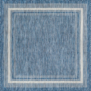 Unique Loom Blue Outdoor Border Collection Rug - 4' Round, Coastal-inspired Design For Stylish Outdoor Decor Blue  3158197-unique-loom