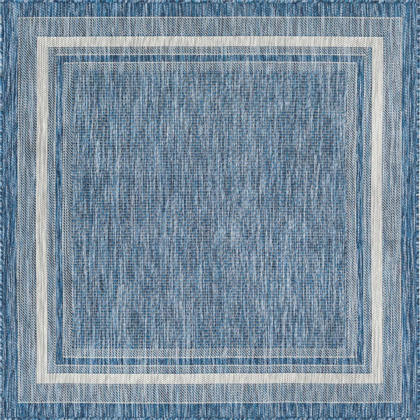 Unique Loom Blue Outdoor Border Collection Rug - 4' Round, Coastal-inspired Design For Stylish Outdoor Decor Blue  3158197-unique-loom
