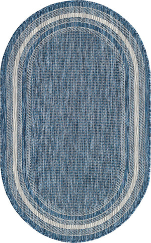 Unique Loom Black Outdoor Border Collection Rug - Elegant 4-foot Round Design For Patios And Garden Decor Blue  3158200-unique-loom