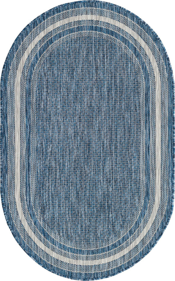 Unique Loom Black Outdoor Border Collection Rug - Elegant 4-foot Round Design For Patios And Garden Decor Blue  3158200-unique-loom