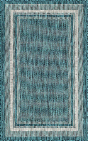 Unique Loom Black Outdoor Border Collection Rug - Elegant 4-foot Round Design For Patios And Garden Decor Teal  3158206-unique-loom