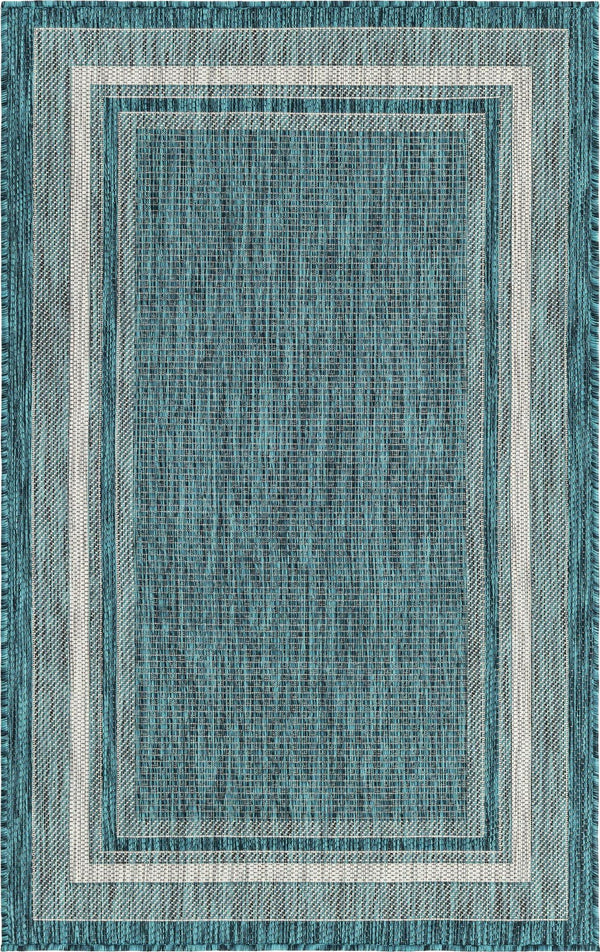 Unique Loom Black Outdoor Border Collection Rug - Elegant 4-foot Round Design For Patios And Garden Decor Teal  3158206-unique-loom
