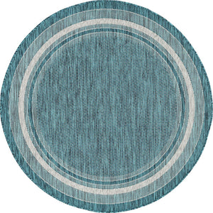 Unique Loom Black Outdoor Border Collection Rug - Elegant 4-foot Round Design For Patios And Garden Decor Teal  3158208-unique-loom