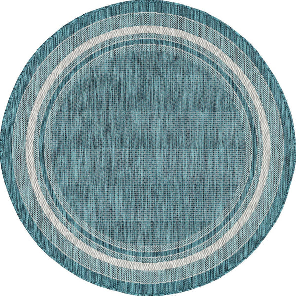Unique Loom Black Outdoor Border Collection Rug - Elegant 4-foot Round Design For Patios And Garden Decor Teal  3158208-unique-loom
