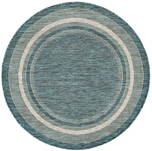 Unique Loom Black Outdoor Border Collection Rug - Elegant 4-foot Round Design For Patios And Garden Decor Teal  3158209-unique-loom