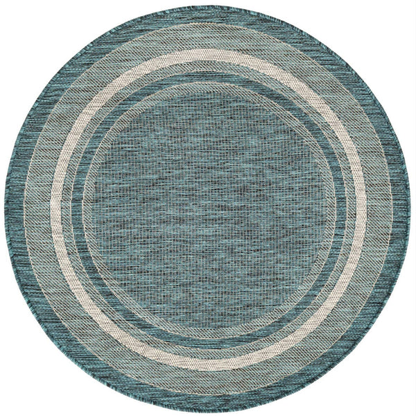 Unique Loom Black Outdoor Border Collection Rug - Elegant 4-foot Round Design For Patios And Garden Decor Teal  3158209-unique-loom