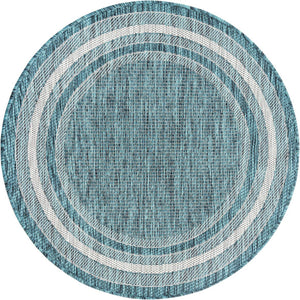 Unique Loom Black Outdoor Border Collection Rug - Elegant 4-foot Round Design For Patios And Garden Decor Teal  3158210-unique-loom