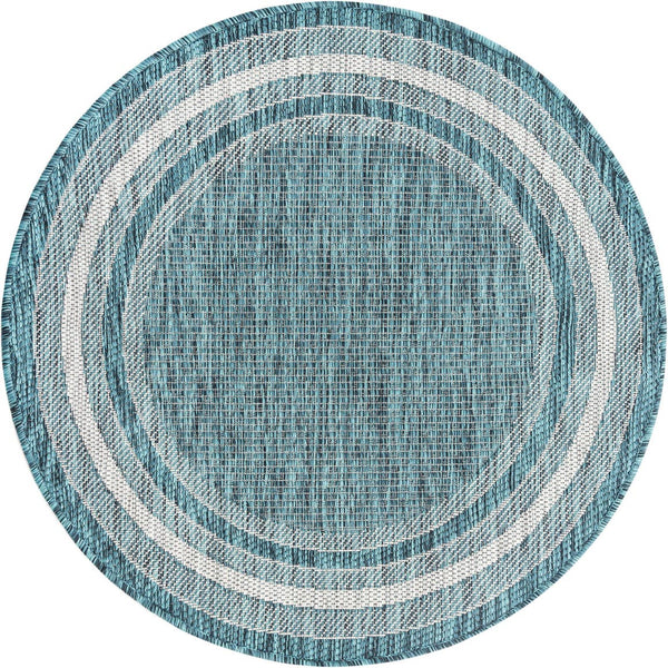 Unique Loom Black Outdoor Border Collection Rug - Elegant 4-foot Round Design For Patios And Garden Decor Teal  3158210-unique-loom