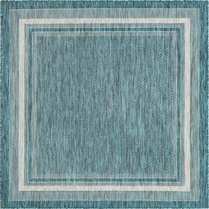 Unique Loom Black Outdoor Border Collection Rug - Elegant 4-foot Round Design For Patios And Garden Decor Teal  3158212-unique-loom
