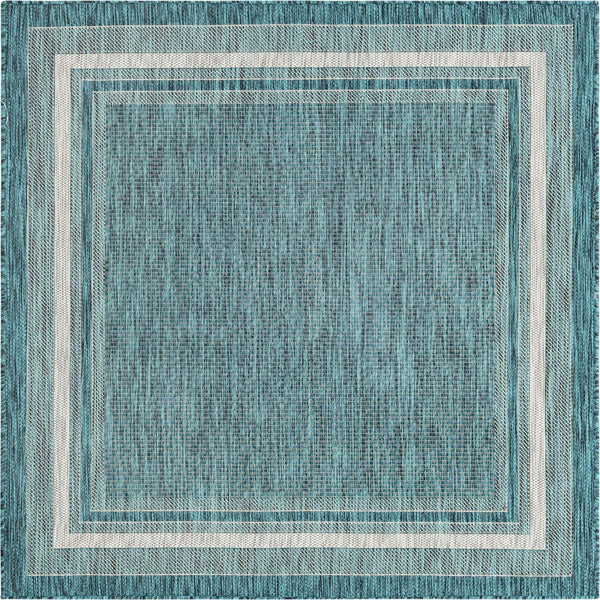 Unique Loom Black Outdoor Border Collection Rug - Elegant 4-foot Round Design For Patios And Garden Decor Teal  3158212-unique-loom
