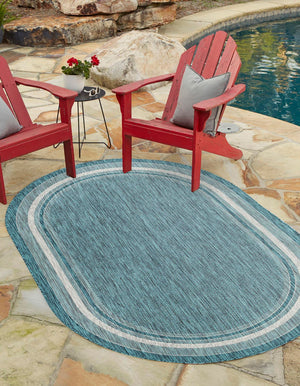 Unique Loom Black Outdoor Border Collection Rug - Elegant 4-foot Round Design For Patios And Garden Decor Teal  3158215-unique-loom