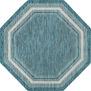 Unique Loom Black Outdoor Border Collection Rug - Elegant 4-foot Round Design For Patios And Garden Decor Teal  3158217-unique-loom