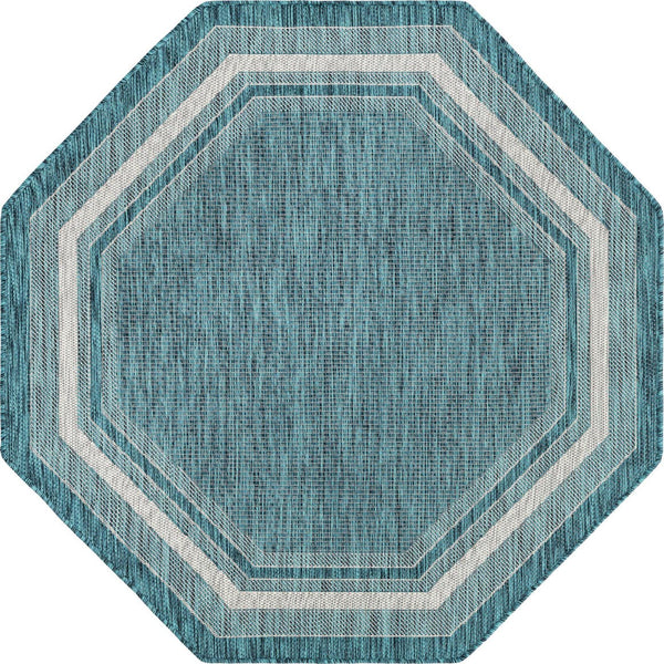 Unique Loom Black Outdoor Border Collection Rug - Elegant 4-foot Round Design For Patios And Garden Decor Teal  3158217-unique-loom
