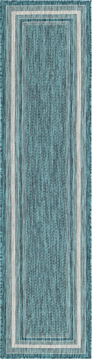 Unique Loom Black Outdoor Border Collection Rug - Elegant 4-foot Round Design For Patios And Garden Decor Teal  3158218-unique-loom