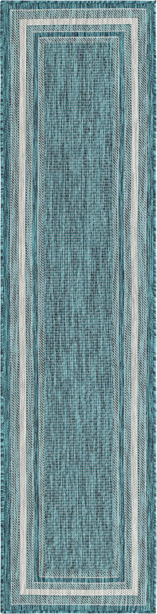 Unique Loom Black Outdoor Border Collection Rug - Elegant 4-foot Round Design For Patios And Garden Decor Teal  3158218-unique-loom