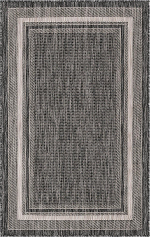 Unique Loom Black Outdoor Border Collection Rug - Elegant 4-foot Round Design For Patios And Garden Decor Black  3158221-unique-loom